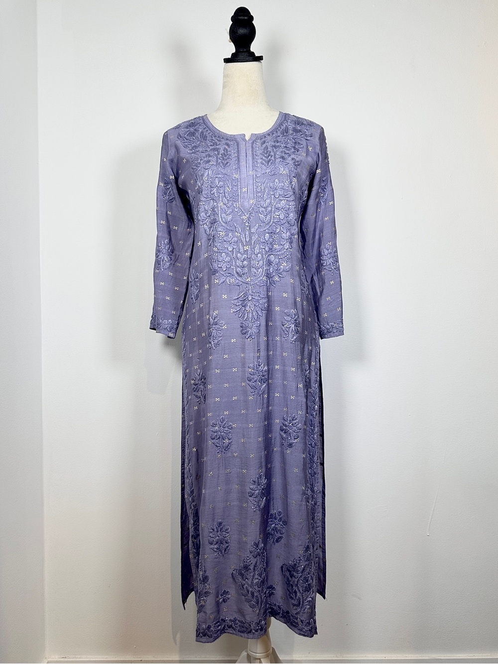 Vintage Embroidered Lavender Maxi Dress